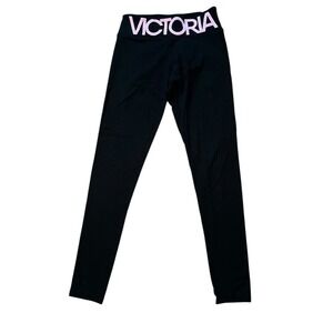 Victoria's Secret PINK Athletic Logo Black Leggings XS Yoga